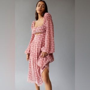 For Love & Lemons Nikki Dress Midi Burnout Romantic Velvet Heart Pink Size Small